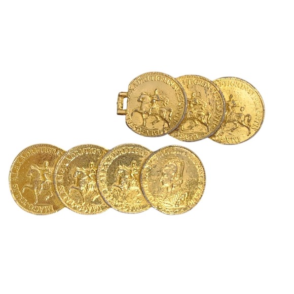 Vtg Mimi DI N  Coin Belt Buckle Gold Tone 7 Authentic Coins Jewelry Collectible - Picture 3 of 6